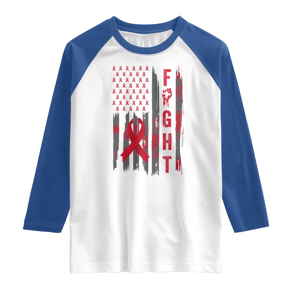 Fight For A Cure HIV AIDS Awareness Raglan Shirt Patriotic Red Ribbon Gift TS12 White Royal Print Your Wear