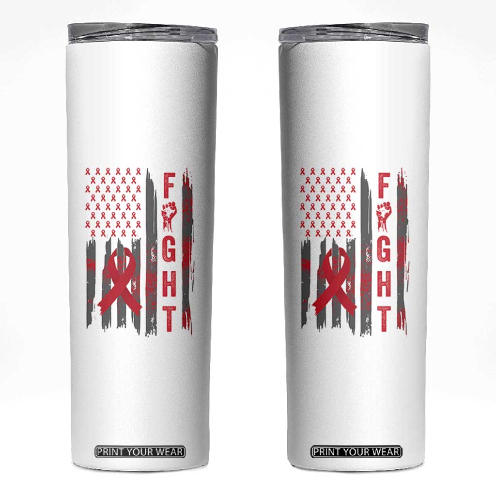 Fight For A Cure HIV AIDS Awareness Skinny Tumbler Patriotic Red Ribbon Gift TS12 White Print Your Wear
