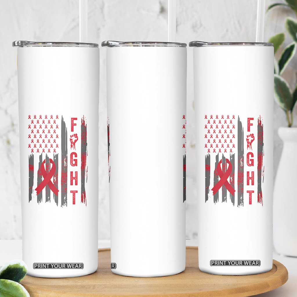 Fight For A Cure HIV AIDS Awareness Skinny Tumbler Patriotic Red Ribbon Gift TS12 Print Your Wear