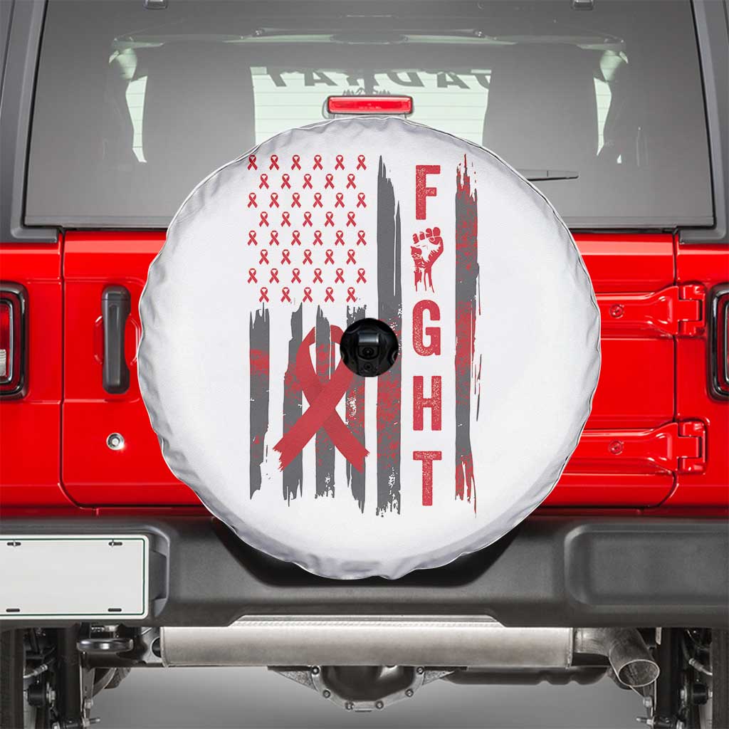 Fight For A Cure HIV AIDS Awareness Spare Tire Cover Patriotic Red Ribbon Gift TS12 White Print Your Wear