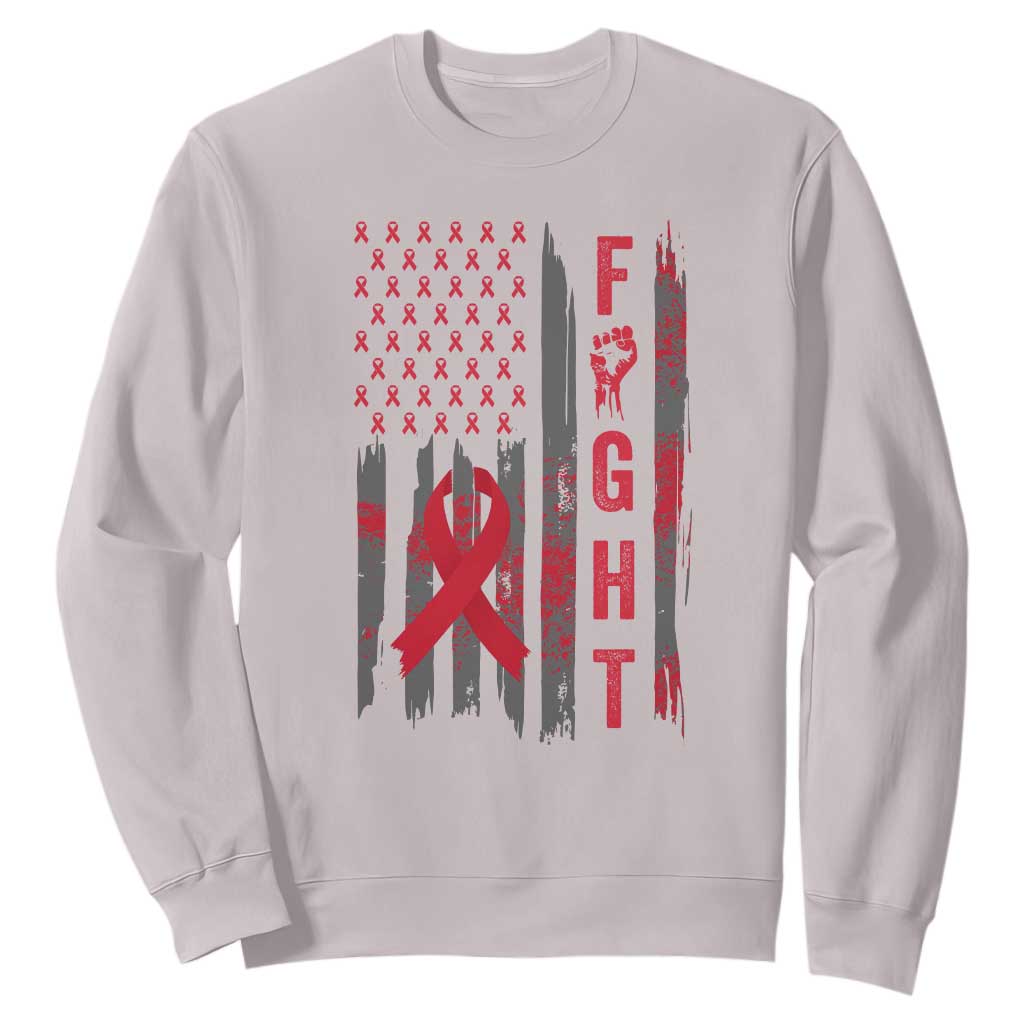 Fight For A Cure HIV AIDS Awareness Sweatshirt Patriotic Red Ribbon Gift TS12 Ice Gray Print Your Wear