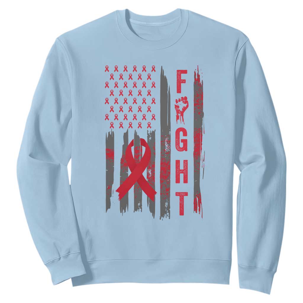 Fight For A Cure HIV AIDS Awareness Sweatshirt Patriotic Red Ribbon Gift TS12 Light Blue Print Your Wear