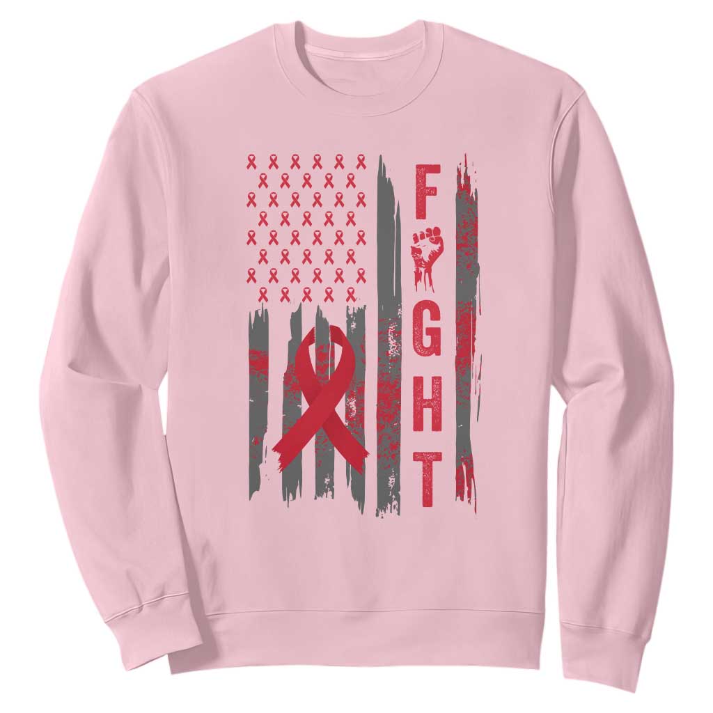 Fight For A Cure HIV AIDS Awareness Sweatshirt Patriotic Red Ribbon Gift TS12 Light Pink Print Your Wear