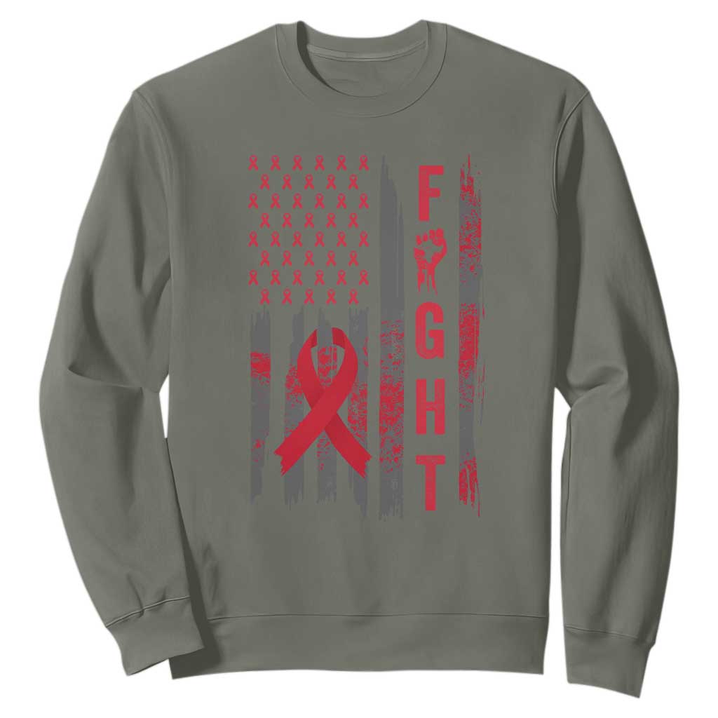 Fight For A Cure HIV AIDS Awareness Sweatshirt Patriotic Red Ribbon Gift TS12 Military Green Print Your Wear