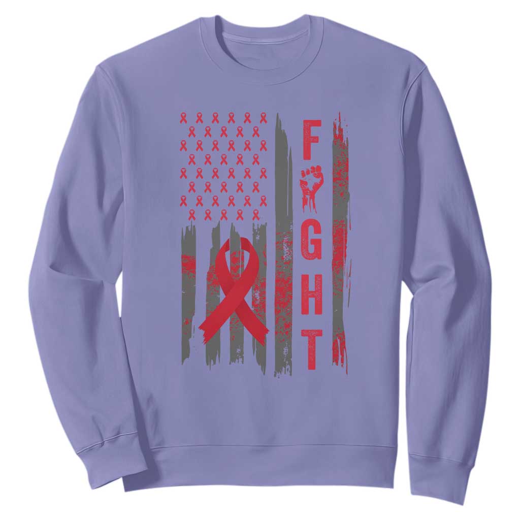 Fight For A Cure HIV AIDS Awareness Sweatshirt Patriotic Red Ribbon Gift TS12 Violet Print Your Wear