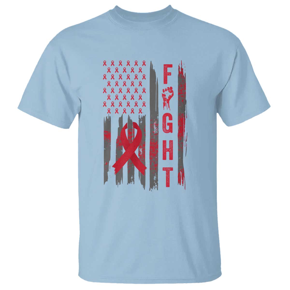 Fight For A Cure HIV AIDS Awareness T Shirt Patriotic Red Ribbon Gift TS12 Light Blue Print Your Wear