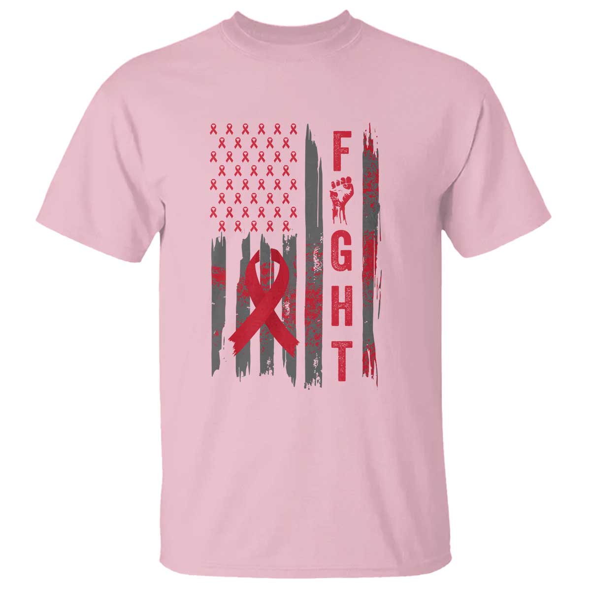 Fight For A Cure HIV AIDS Awareness T Shirt Patriotic Red Ribbon Gift TS12 Light Pink Print Your Wear
