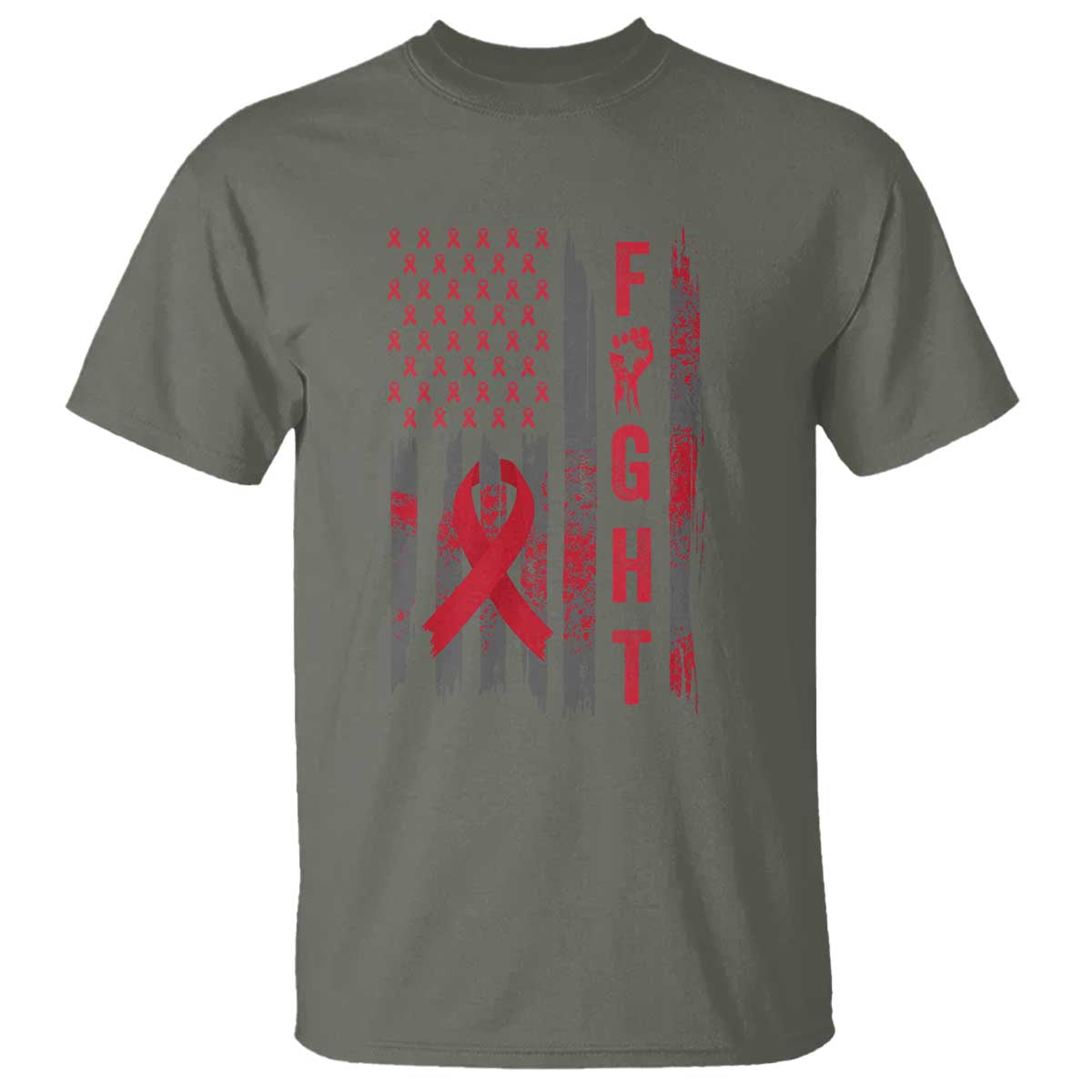 Fight For A Cure HIV AIDS Awareness T Shirt Patriotic Red Ribbon Gift TS12 Military Green Print Your Wear