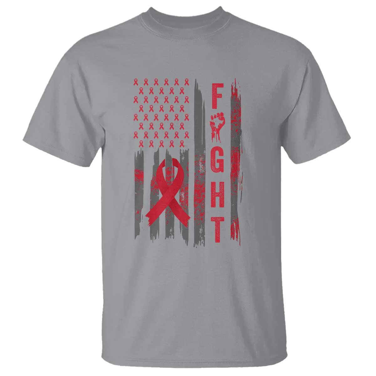 Fight For A Cure HIV AIDS Awareness T Shirt Patriotic Red Ribbon Gift TS12 Sport Gray Print Your Wear