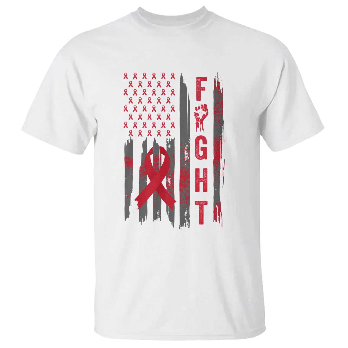 Fight For A Cure HIV AIDS Awareness T Shirt Patriotic Red Ribbon Gift TS12 White Print Your Wear