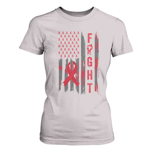 Fight For A Cure HIV AIDS Awareness T Shirt For Women Patriotic Red Ribbon Gift TS12 Ice Gray Print Your Wear