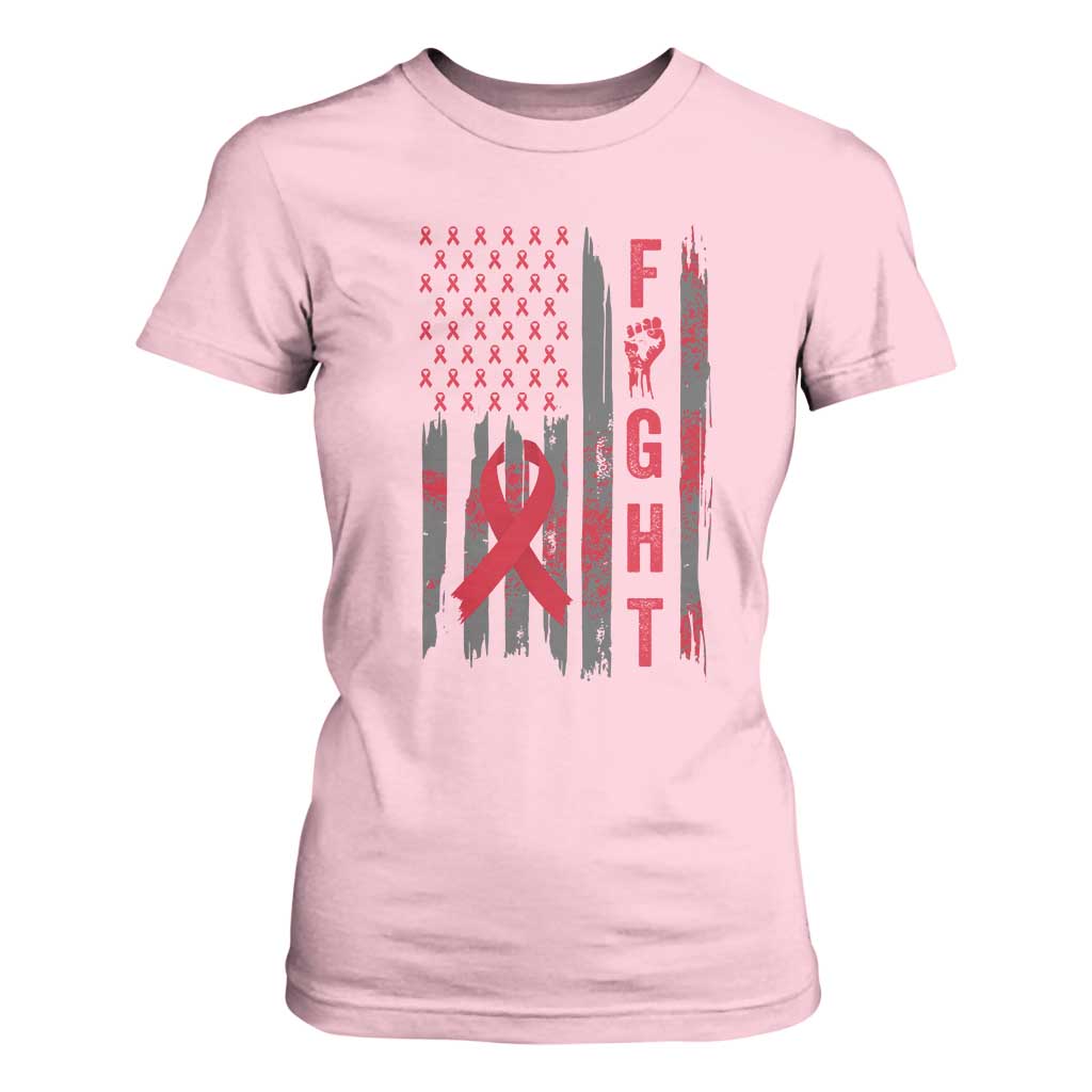 Fight For A Cure HIV AIDS Awareness T Shirt For Women Patriotic Red Ribbon Gift TS12 Light Pink Print Your Wear