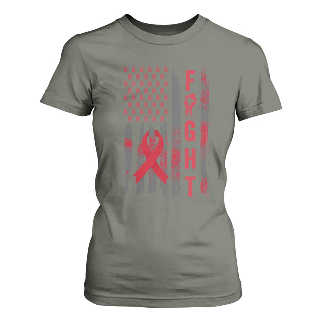 Fight For A Cure HIV AIDS Awareness T Shirt For Women Patriotic Red Ribbon Gift TS12 Military Green Print Your Wear
