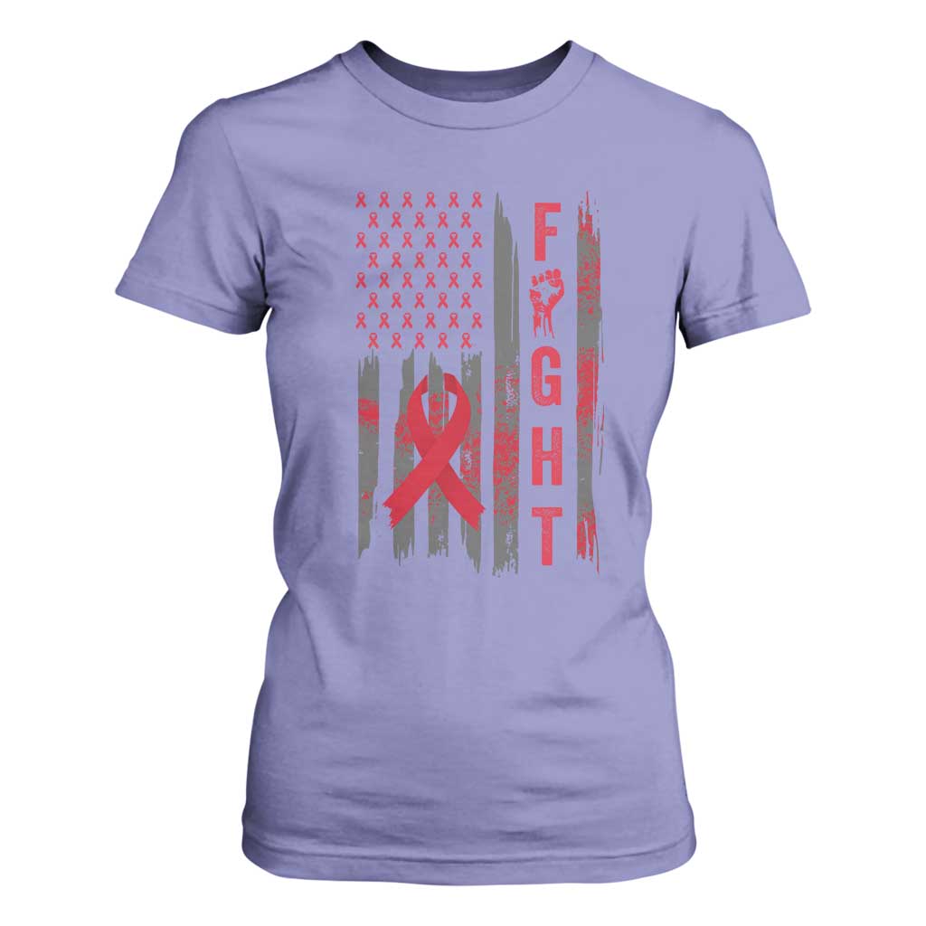Fight For A Cure HIV AIDS Awareness T Shirt For Women Patriotic Red Ribbon Gift TS12 Violet Print Your Wear