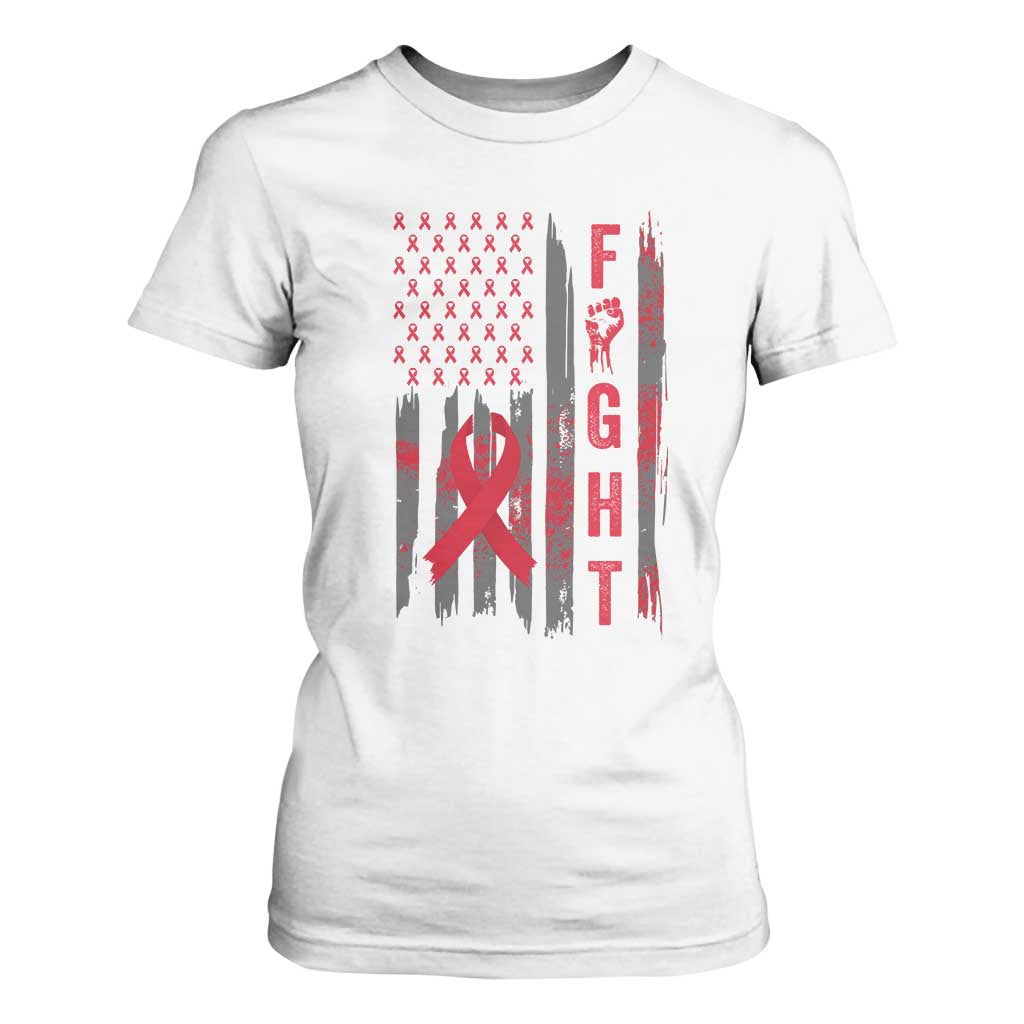 Fight For A Cure HIV AIDS Awareness T Shirt For Women Patriotic Red Ribbon Gift TS12 White Print Your Wear