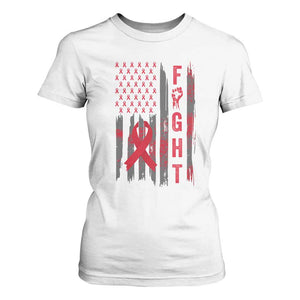 Fight For A Cure HIV AIDS Awareness T Shirt For Women Patriotic Red Ribbon Gift TS12 White Print Your Wear