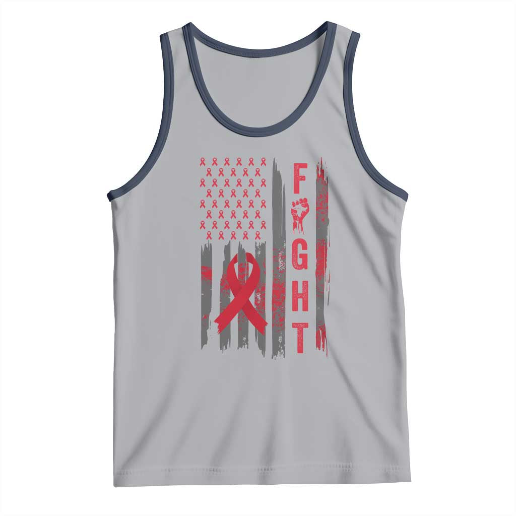 Fight For A Cure HIV AIDS Awareness Tank Top Patriotic Red Ribbon Gift TS12 Athletic Heather Navy Print Your Wear