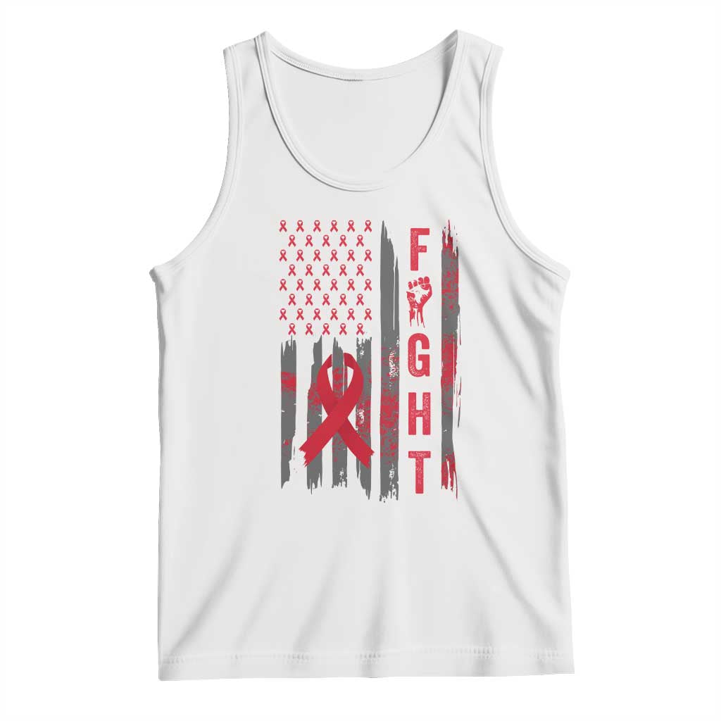 Fight For A Cure HIV AIDS Awareness Tank Top Patriotic Red Ribbon Gift TS12 White Print Your Wear