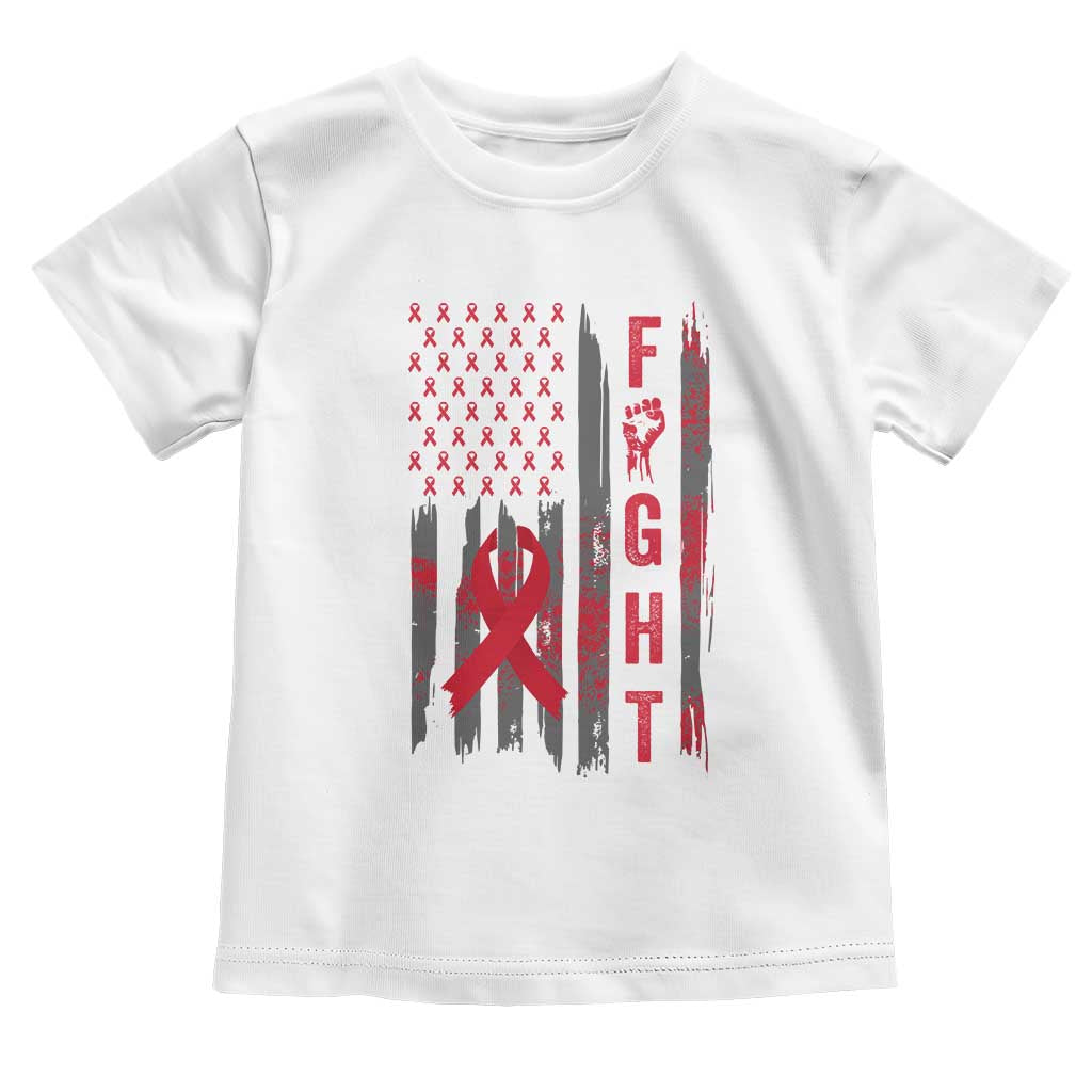 Fight For A Cure HIV AIDS Awareness Toddler T Shirt Patriotic Red Ribbon Gift TS12 White Print Your Wear