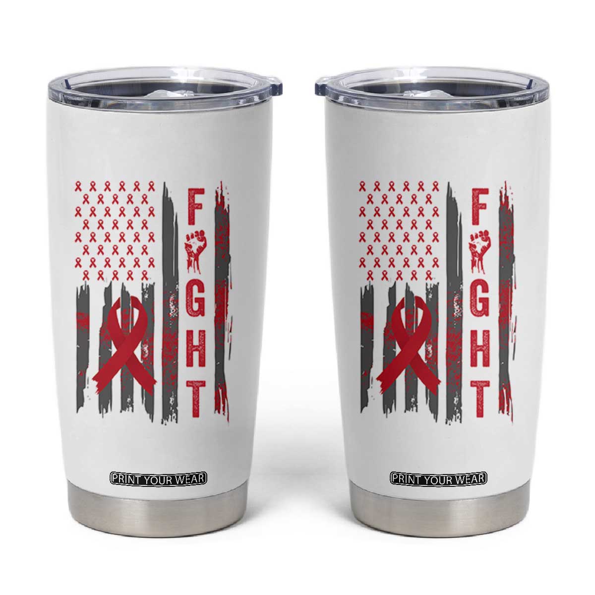 Fight For A Cure HIV AIDS Awareness Tumbler Cup Patriotic Red Ribbon Gift TS12 White Print Your Wear