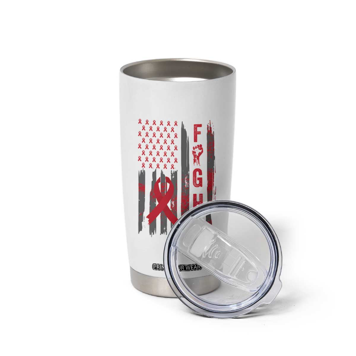 Fight For A Cure HIV AIDS Awareness Tumbler Cup Patriotic Red Ribbon Gift TS12 Print Your Wear
