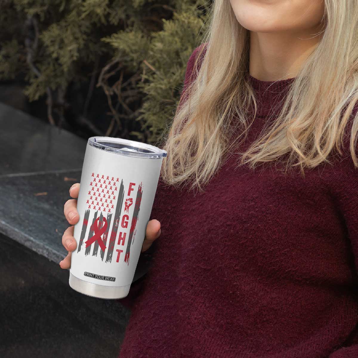 Fight For A Cure HIV AIDS Awareness Tumbler Cup Patriotic Red Ribbon Gift TS12 Print Your Wear
