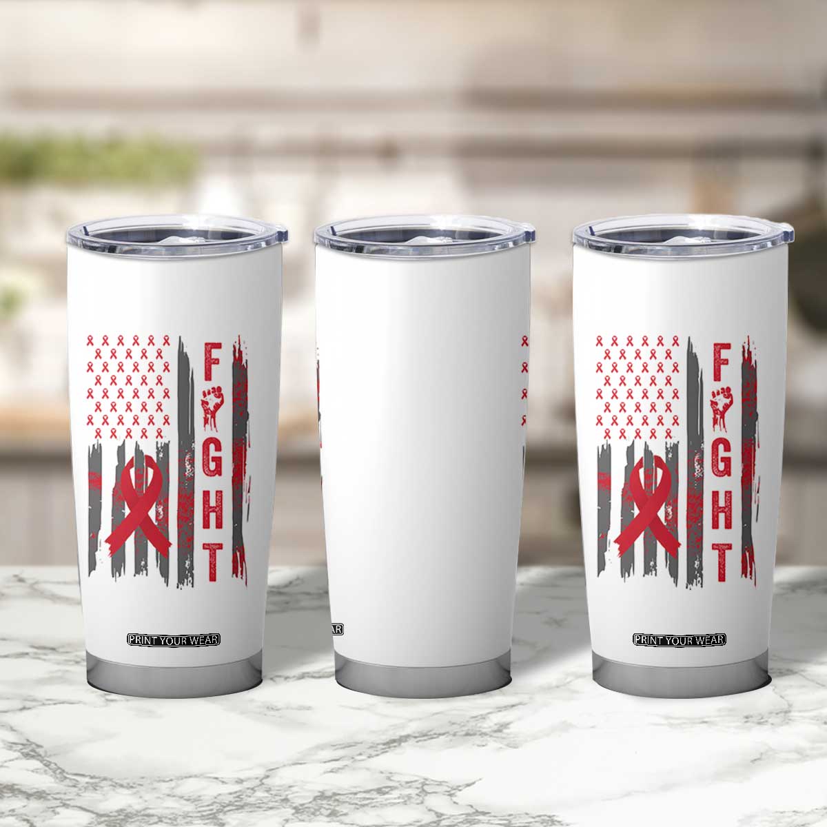 Fight For A Cure HIV AIDS Awareness Tumbler Cup Patriotic Red Ribbon Gift TS12 Print Your Wear