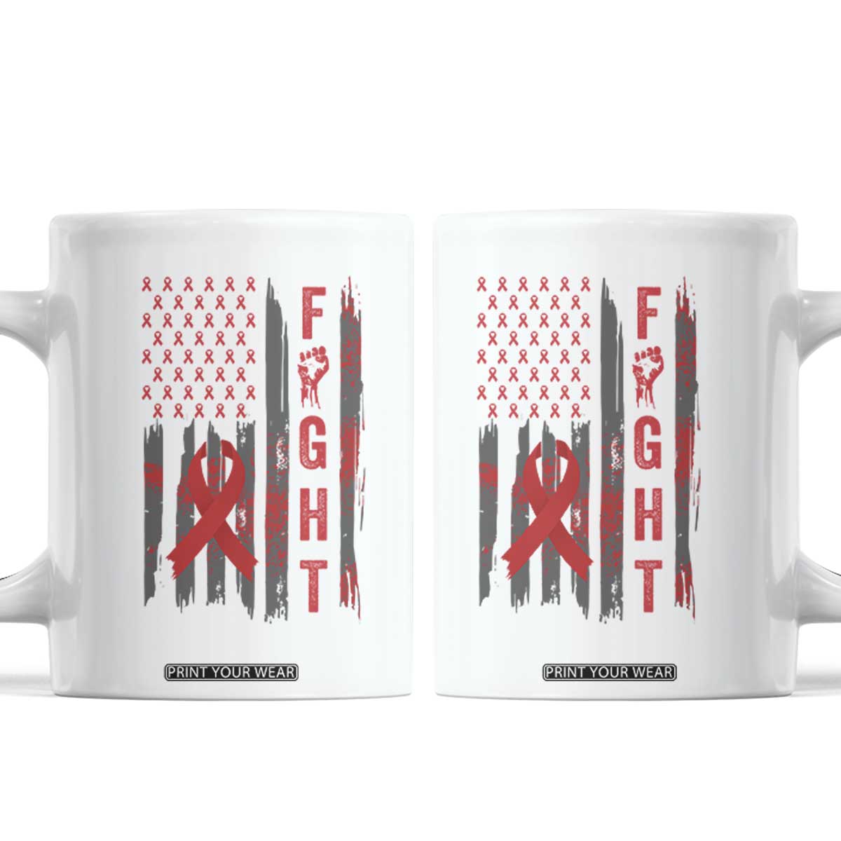 Fight For A Cure HIV AIDS Awareness Coffee Mug Patriotic Red Ribbon Gift TS12 White Print Your Wear