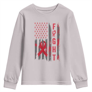 Fight For A Cure HIV AIDS Awareness Youth Sweatshirt Patriotic Red Ribbon Gift TS12 Ice Gray Print Your Wear