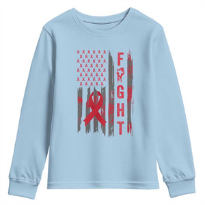 Fight For A Cure HIV AIDS Awareness Youth Sweatshirt Patriotic Red Ribbon Gift TS12 Light Blue Print Your Wear