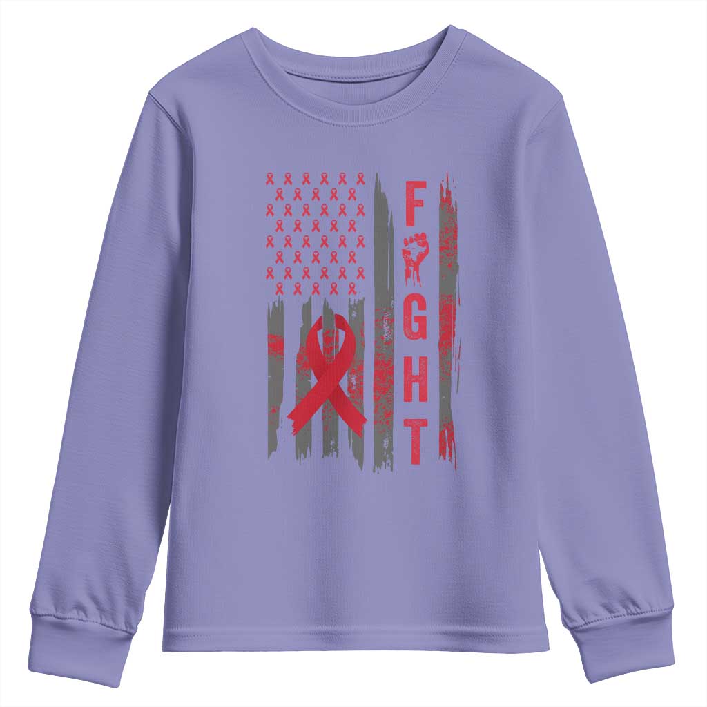 Fight For A Cure HIV AIDS Awareness Youth Sweatshirt Patriotic Red Ribbon Gift TS12 Violet Print Your Wear