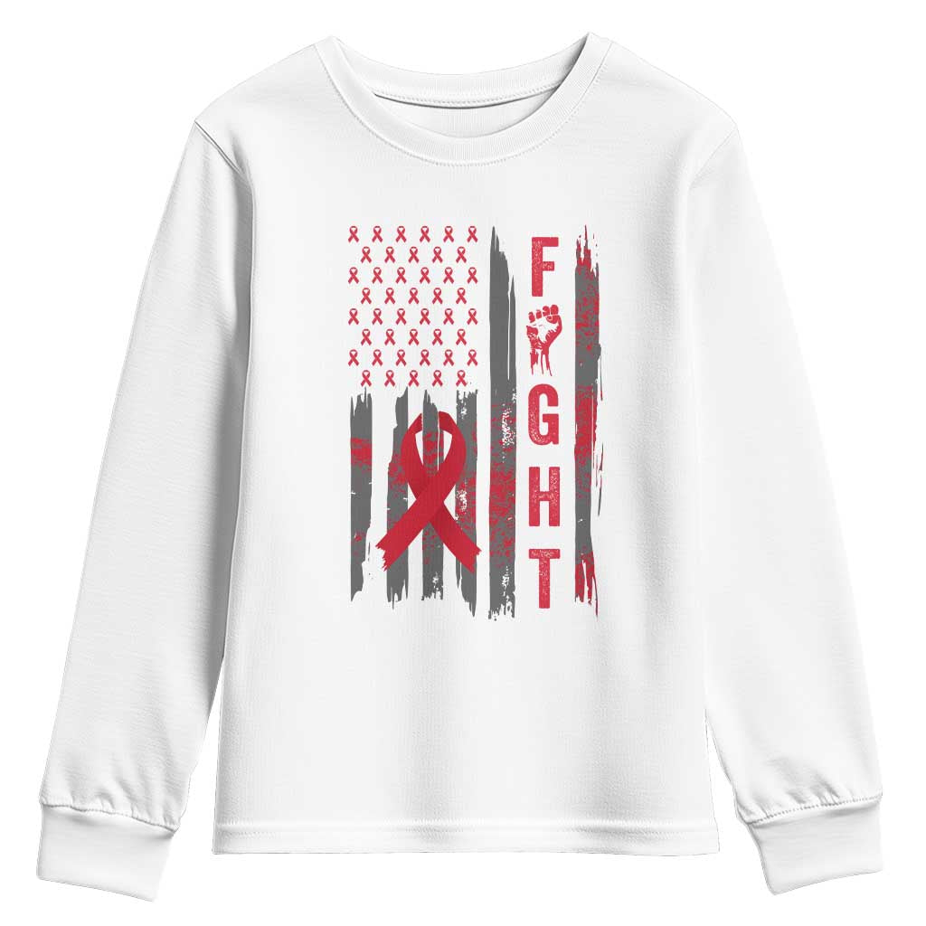 Fight For A Cure HIV AIDS Awareness Youth Sweatshirt Patriotic Red Ribbon Gift TS12 White Print Your Wear