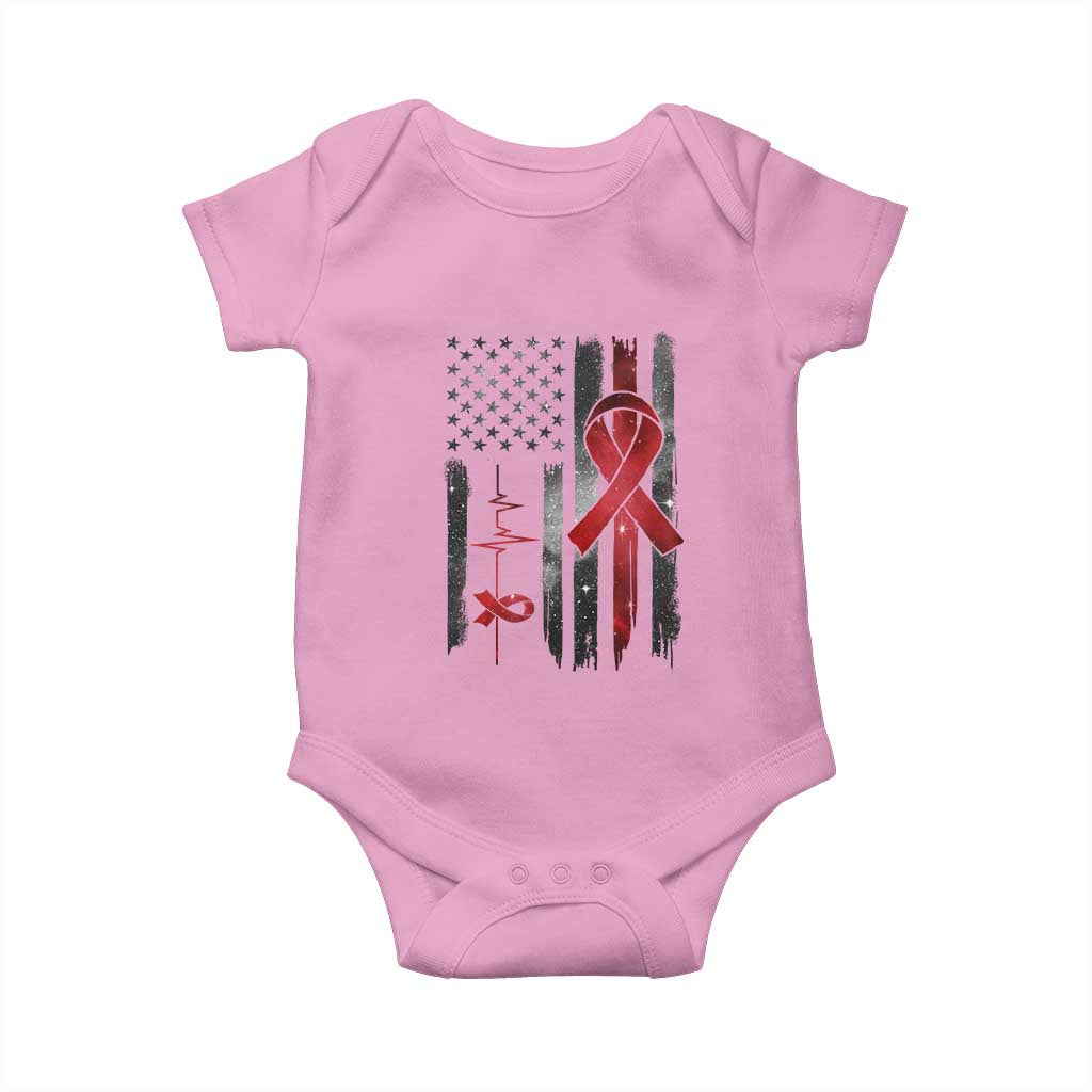 World AIDS Day Baby Onesie American Flag Red Ribbon Gift TS12 Light Pink Print Your Wear