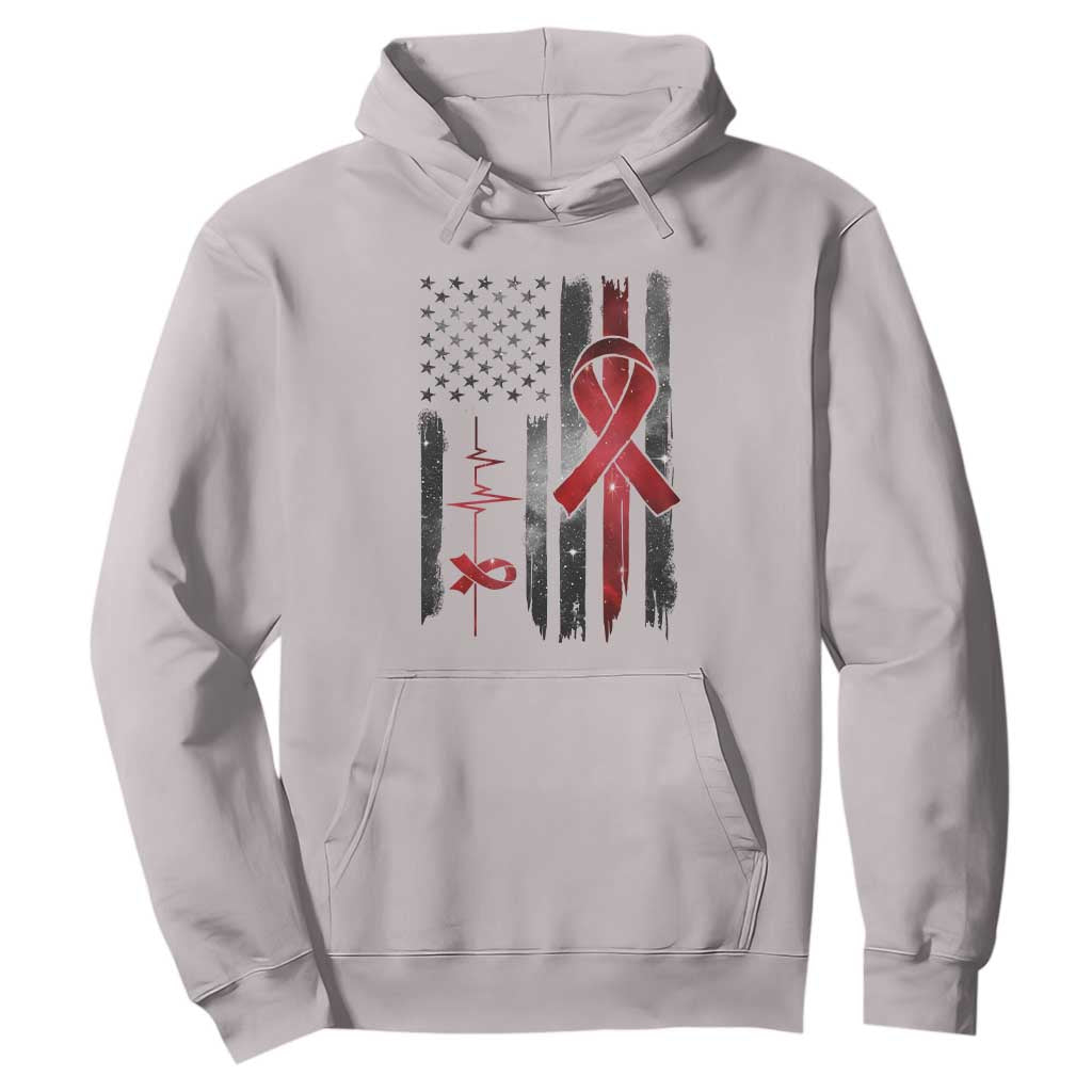 World AIDS Day Hoodie American Flag Red Ribbon Gift TS12 Ice Gray Print Your Wear