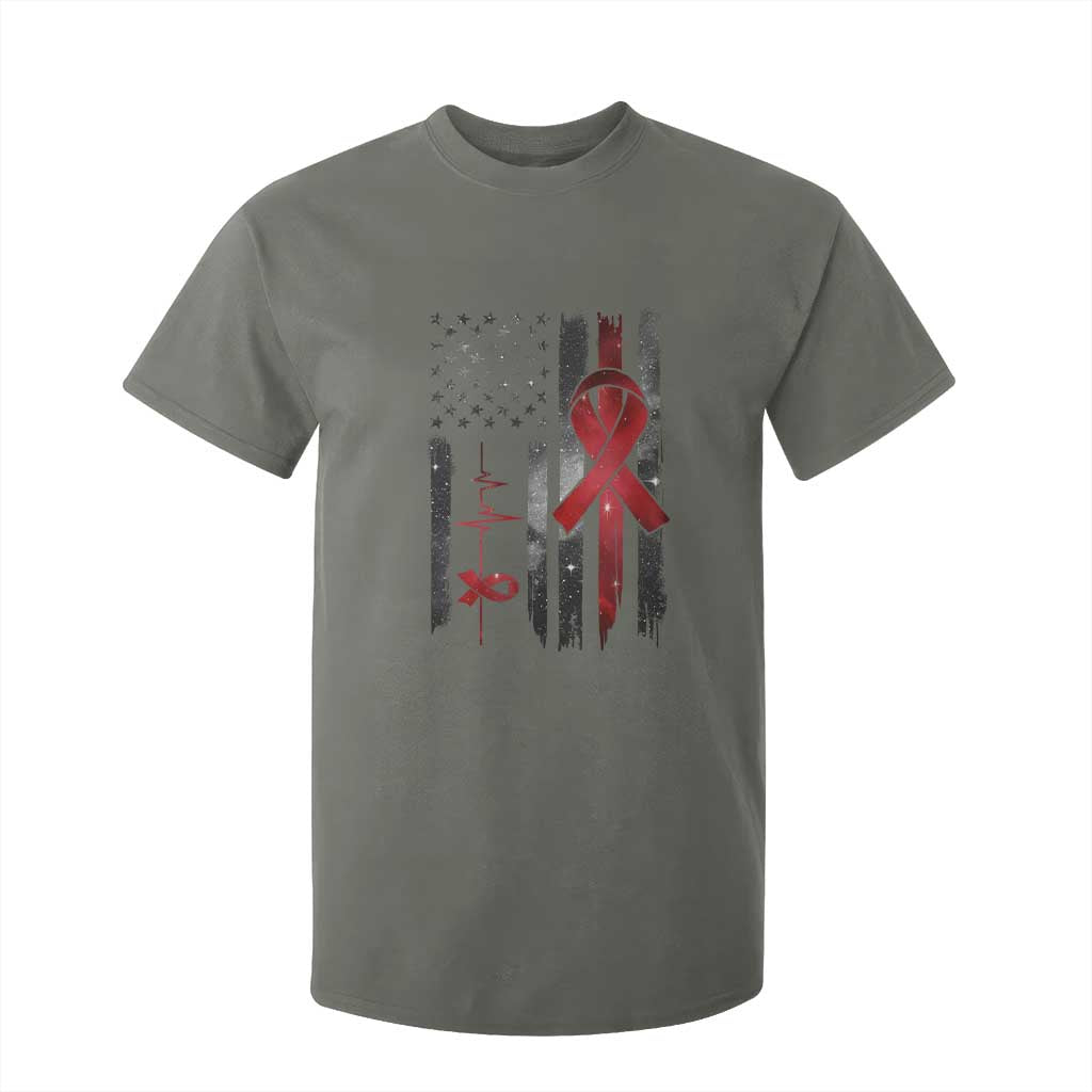 World AIDS Day T Shirt For Kid American Flag Red Ribbon Gift TS12 Military Green Print Your Wear