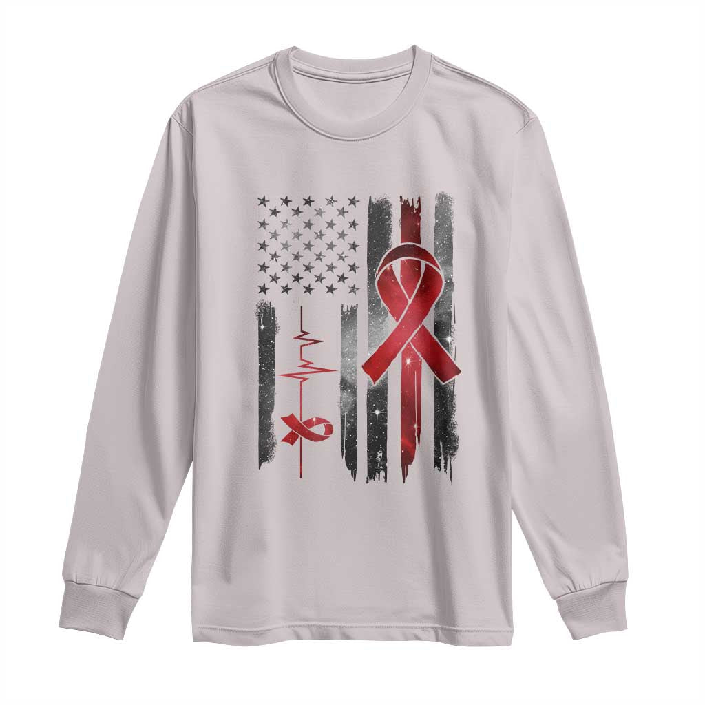 World AIDS Day Long Sleeve Shirt American Flag Red Ribbon Gift TS12 Ice Gray Print Your Wear