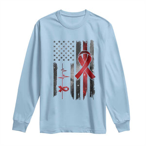 World AIDS Day Long Sleeve Shirt American Flag Red Ribbon Gift TS12 Light Blue Print Your Wear