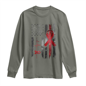 World AIDS Day Long Sleeve Shirt American Flag Red Ribbon Gift TS12 Military Green Print Your Wear