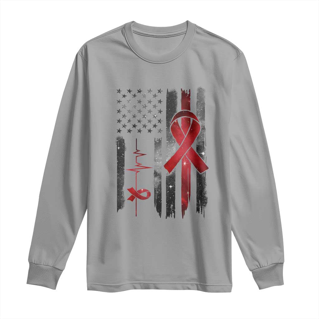 World AIDS Day Long Sleeve Shirt American Flag Red Ribbon Gift TS12 Sport Gray Print Your Wear