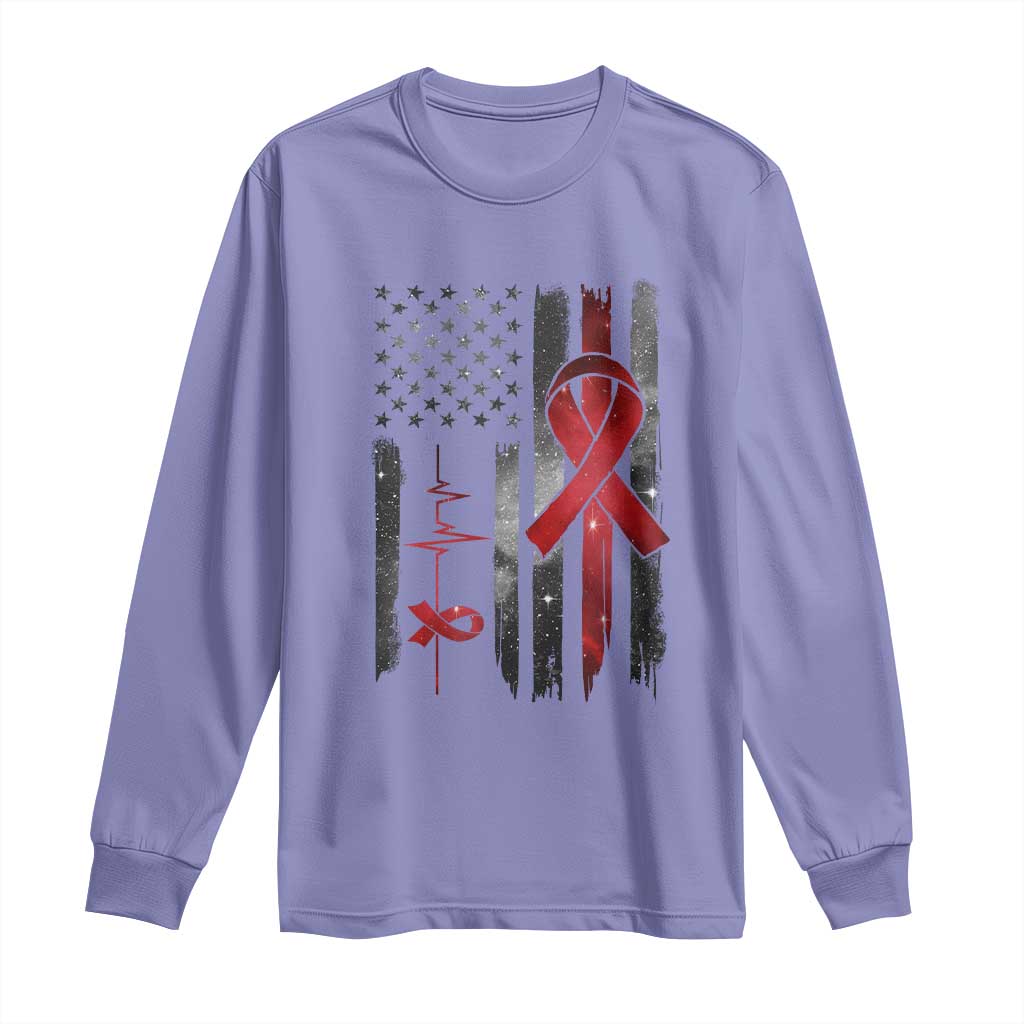 World AIDS Day Long Sleeve Shirt American Flag Red Ribbon Gift TS12 Violet Print Your Wear