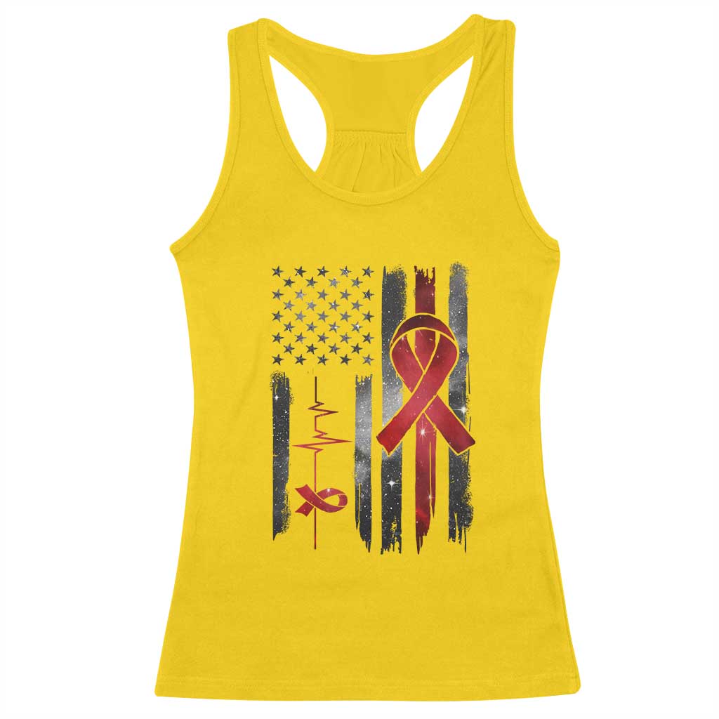 World AIDS Day Racerback Tank Top American Flag Red Ribbon Gift - Print Your Wear