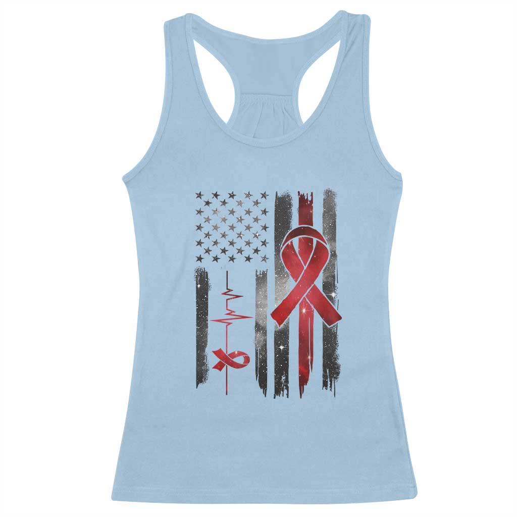 World AIDS Day Racerback Tank Top American Flag Red Ribbon Gift - Print Your Wear