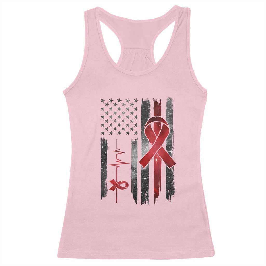 World AIDS Day Racerback Tank Top American Flag Red Ribbon Gift - Print Your Wear