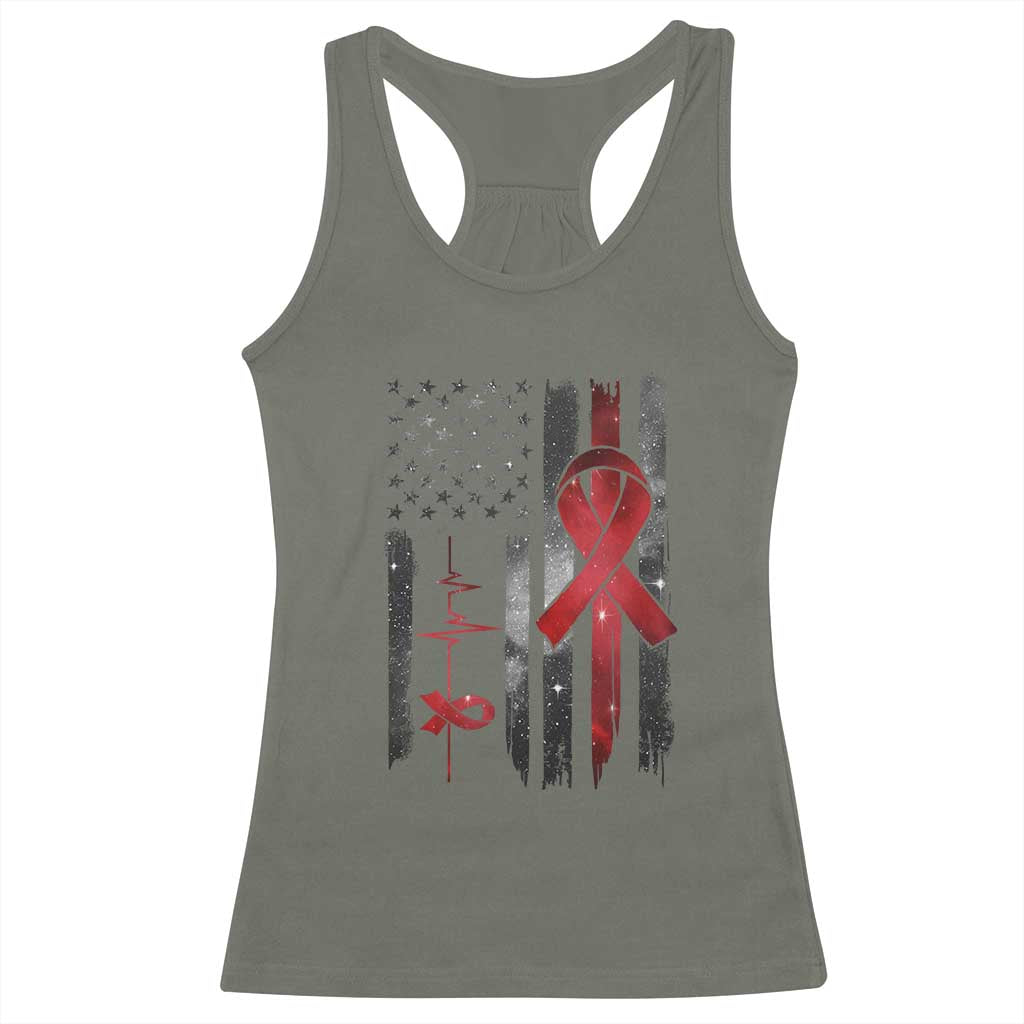 World AIDS Day Racerback Tank Top American Flag Red Ribbon Gift - Print Your Wear
