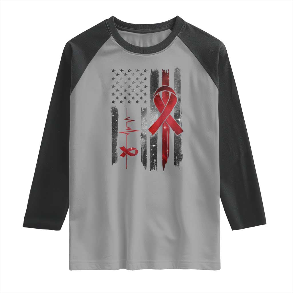 World AIDS Day Raglan Shirt American Flag Red Ribbon Gift TS12 Sport Gray Black Print Your Wear