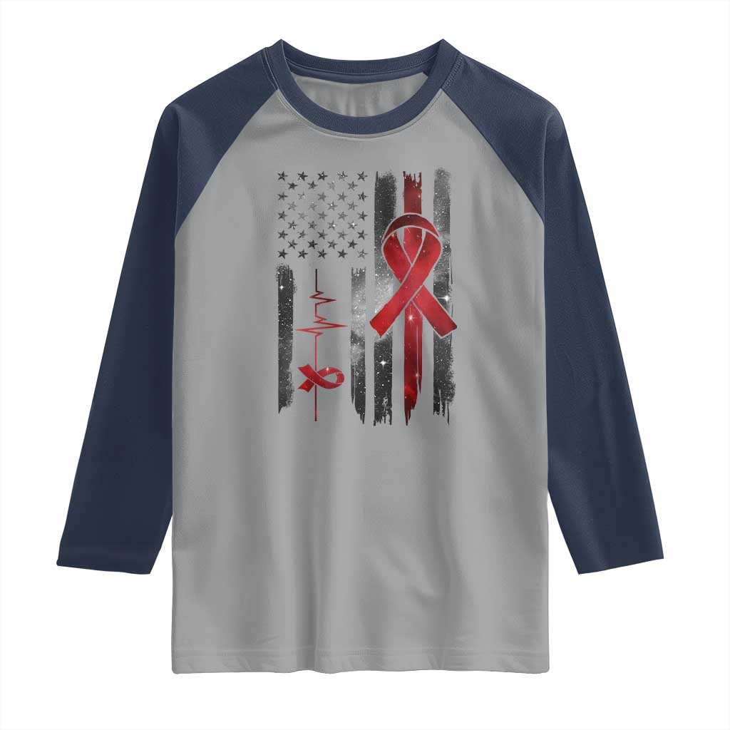 World AIDS Day Raglan Shirt American Flag Red Ribbon Gift TS12 Sport Gray Navy Print Your Wear