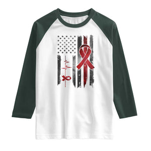 World AIDS Day Raglan Shirt American Flag Red Ribbon Gift TS12 White Dark Forest Green Print Your Wear