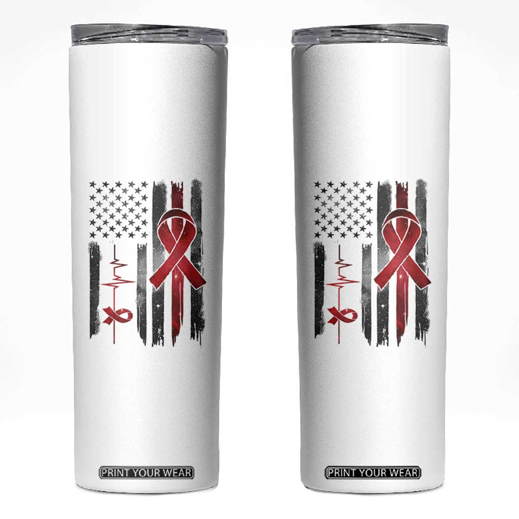 World AIDS Day Skinny Tumbler American Flag Red Ribbon Gift TS12 White Print Your Wear