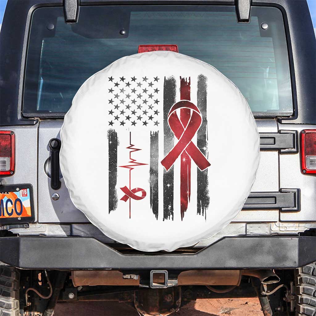 World AIDS Day Spare Tire Cover American Flag Red Ribbon Gift TS12 No hole White Print Your Wear