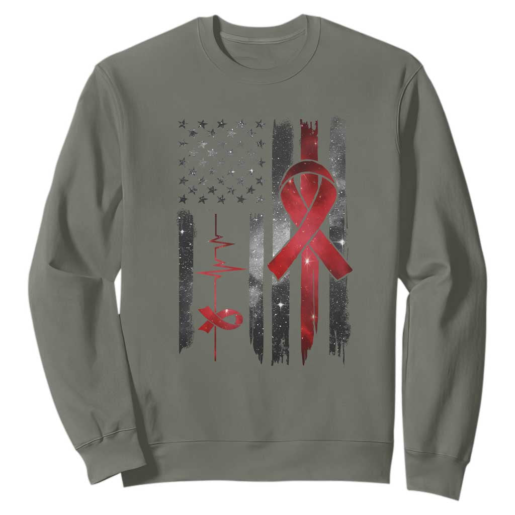 World AIDS Day Sweatshirt American Flag Red Ribbon Gift TS12 Military Green Print Your Wear